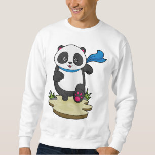 Panda som Springer med Scarf Lång Ärmad Tröja