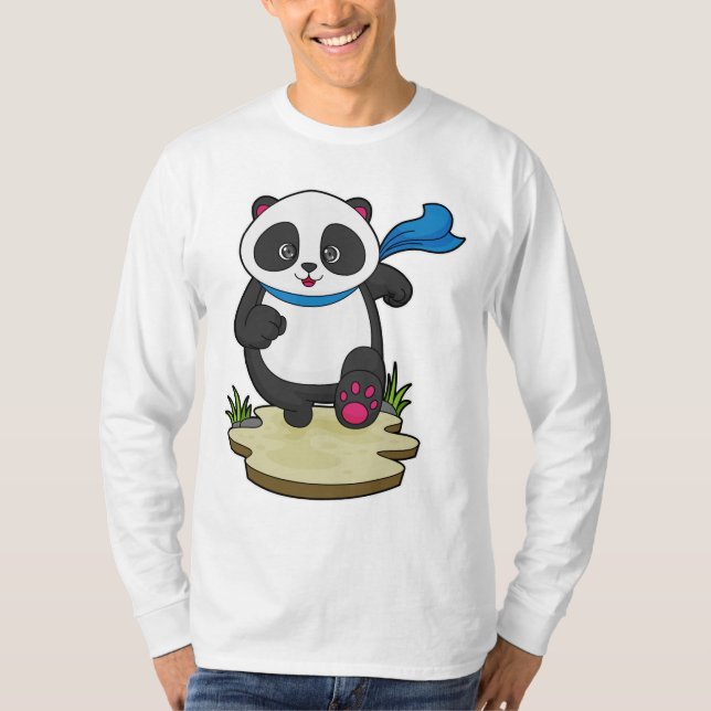 Panda som Springer med Scarf T Shirt (Framsida)