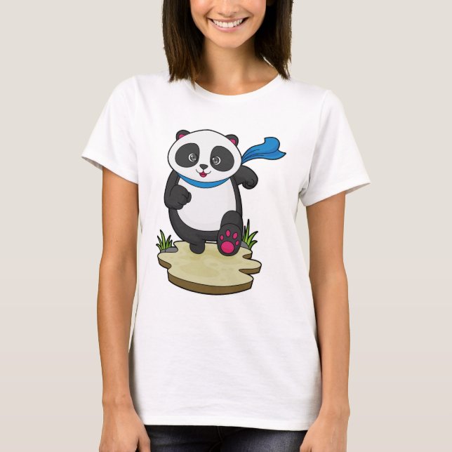 Panda som Springer med Scarf T Shirt (Framsida)