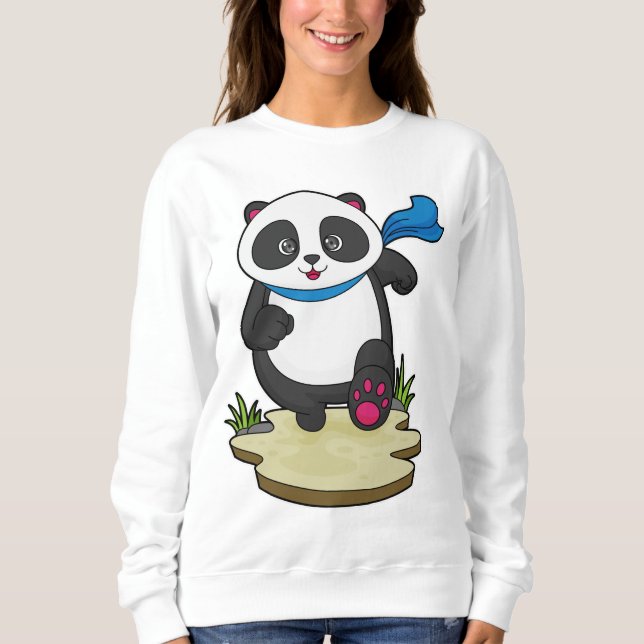 Panda som Springer med Scarf T Shirt (Framsida)