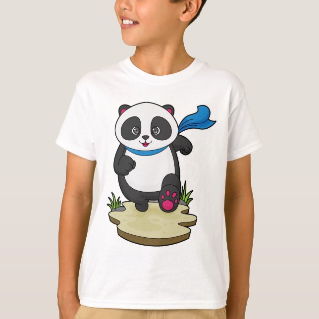 Panda som Springer med Scarf T Shirt (Framsida)