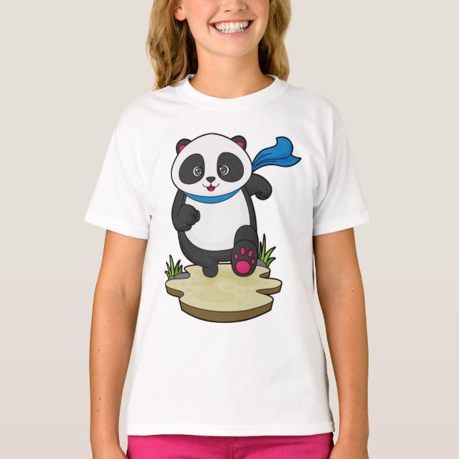Panda som Springer med Scarf T Shirt (Framsida)