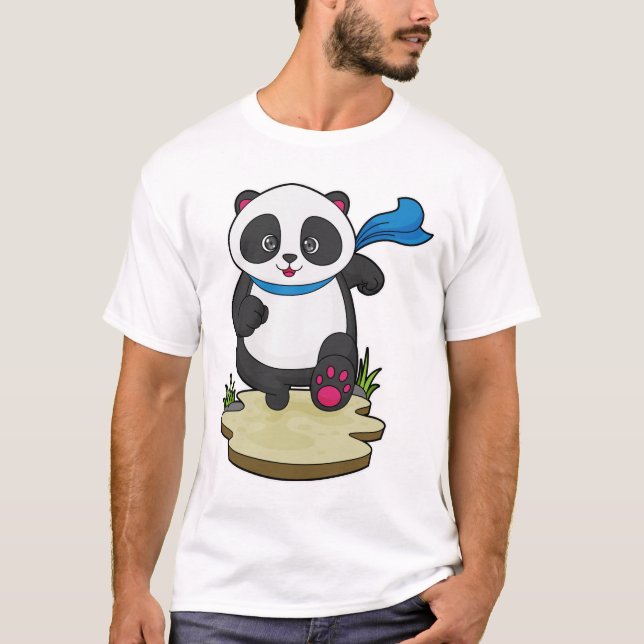 Panda som Springer med Scarf T Shirt (Framsida)