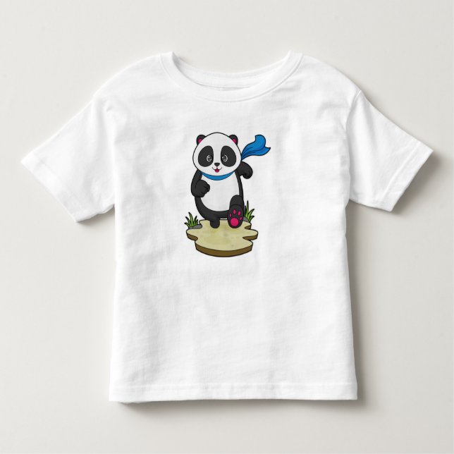 Panda som Springer med Scarf T Shirt (Framsida)