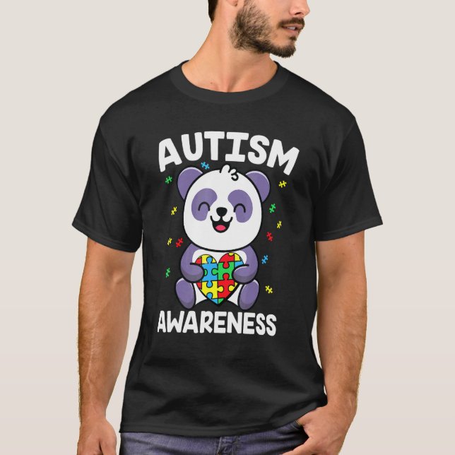 Panda som stödjer krigare för autismmedvetenhet t shirt (Framsida)