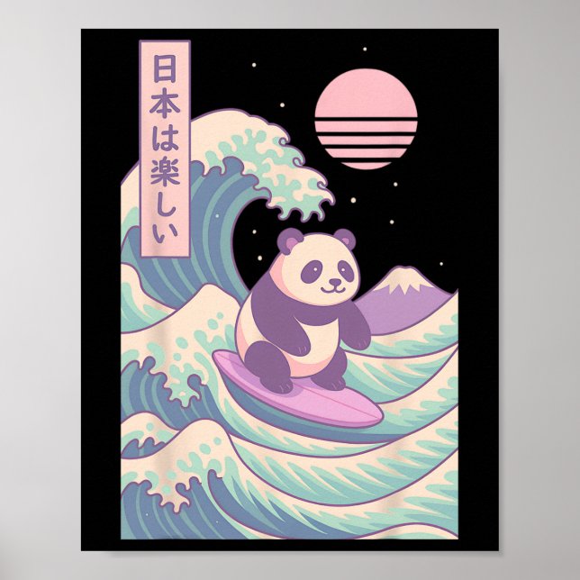 Panda som surfare Japansk våg Japan  Poster (Framsidan)