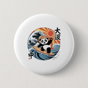 Panda som surfat på japansk våg Retro asiatiskt ha Knapp