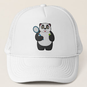 Panda som tennis-spelare med tennis racket keps