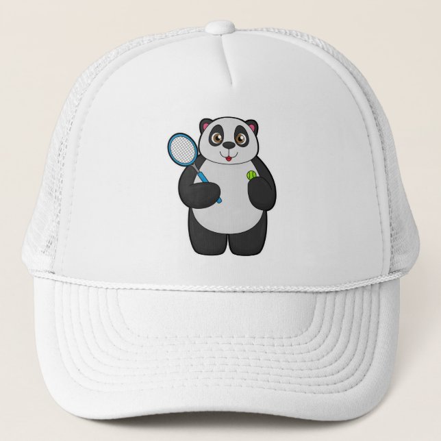 Panda som tennis-spelare med tennis racket keps (Framsida)