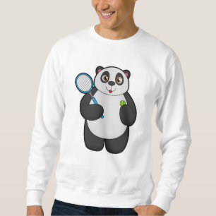 Panda som tennis-spelare med tennis racket lång ärmad tröja