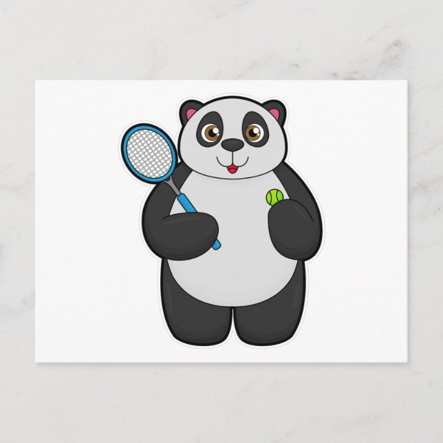 Panda som tennisspelare med tennisracket vykort (Framsida)