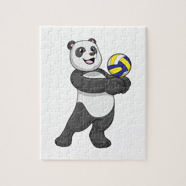 Panda som Volleyball-spelare med Volleyball Pussel (Vertikal)