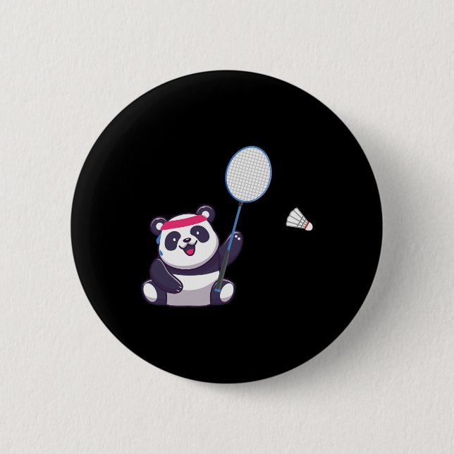 Panda Spela Badminton Funny Sports Player Coach Knapp (Framsida)