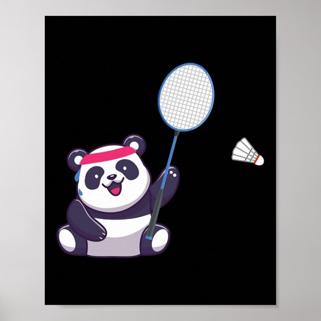 Panda Spela Badminton Funny Sports Player Coach Poster (Framsidan)