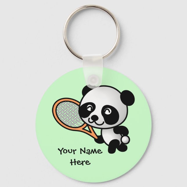 Panda Spela upp tennis Customizeable Keychain Nyckelring (Framsida)