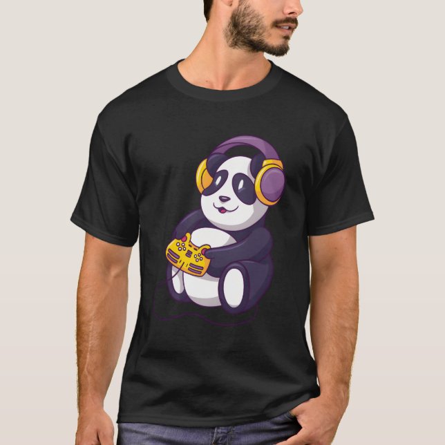 Panda Spela videospel med hörlurar T Shirt (Framsida)