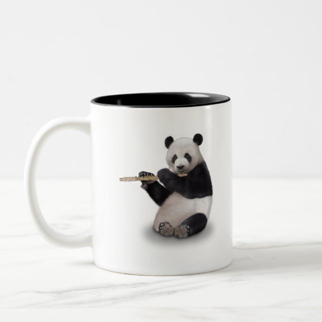 Panda spelar Flute T-Shirt Två-Tonad Mugg (Vänster)