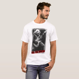 Panda spelar gitarr på en svart t shirt