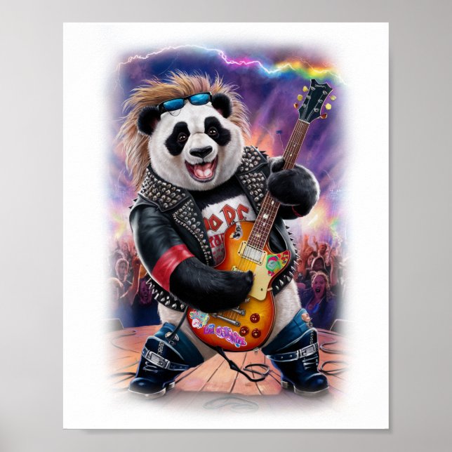 Panda spelar Rock and Roll på en vit Poster (Framsidan)