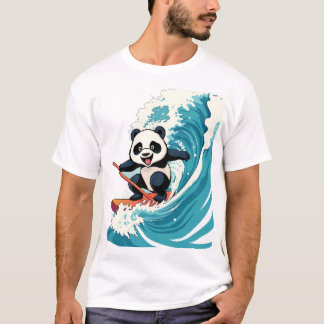 Panda Surfing a Wave T-Shirt - Roligt Surfing Pand