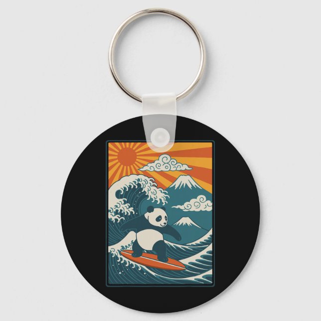 Panda Surfing Japanese _4  Nyckelring (Framsida)