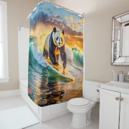 Panda Surfing vid solnedgång vid utformning av Rik