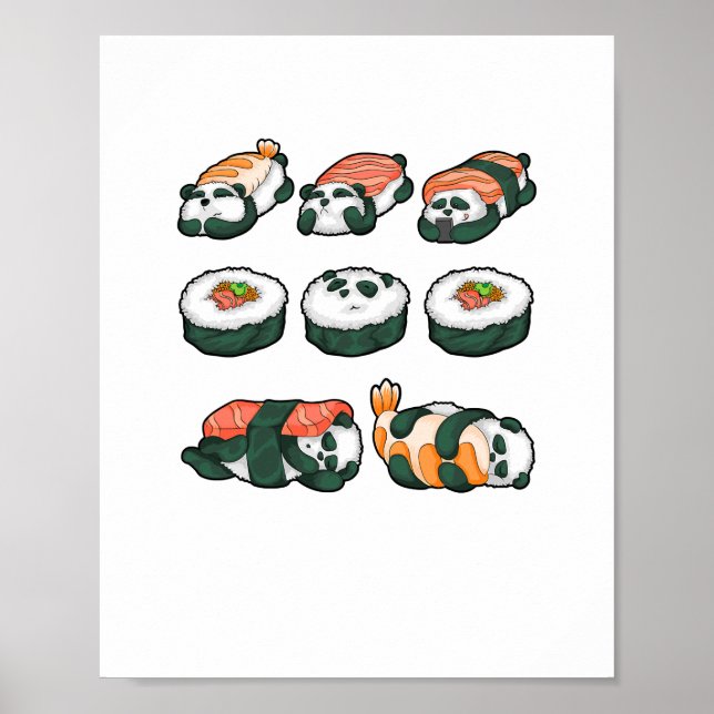 Panda Sushi Cute Maki Älskare Funny Food Gift Poster (Framsidan)