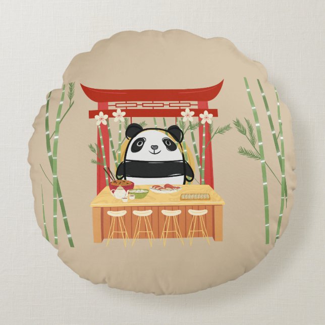 panda, sushi rund kudde (Framsidan)
