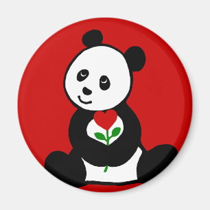 Panda Tecknad och A Hjärtat Flower Magnet