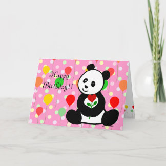 Panda-Tecknad och hjärtblomma Kort