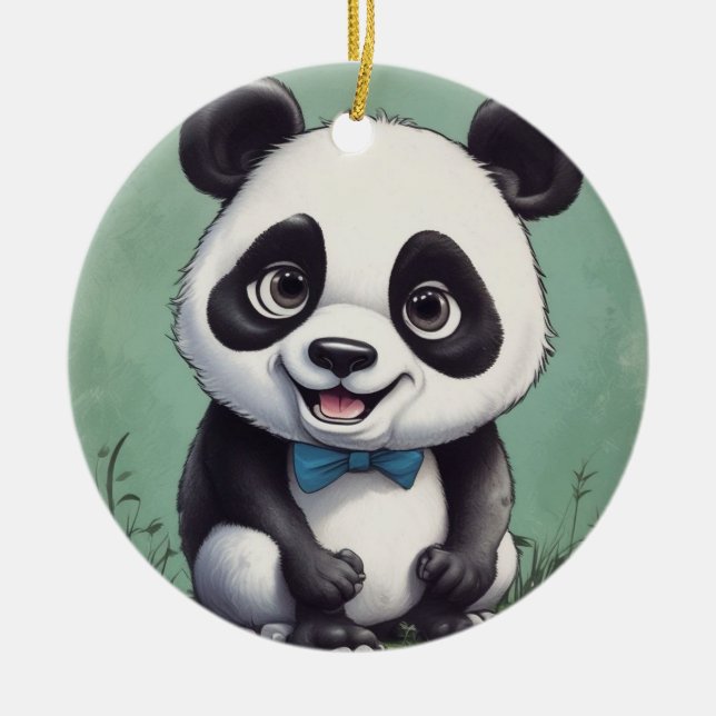 Panda Tecknad Teckning Art Julgransprydnad Keramik (Framsidan)