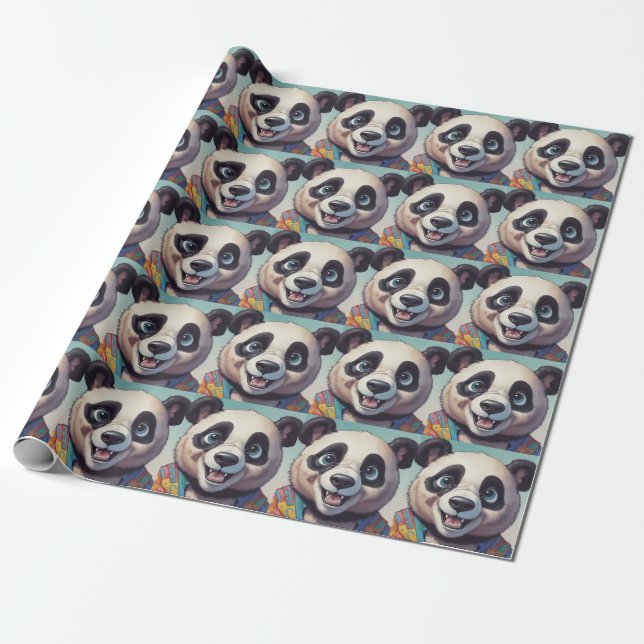 Panda Tecknad Teckning Art Presentpapper (Utrullad)