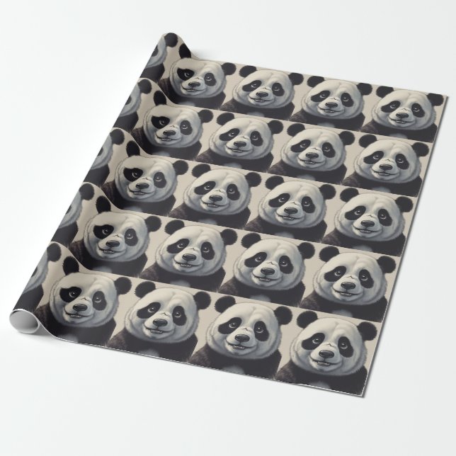 Panda Tecknad Teckning Art Presentpapper (Utrullad)