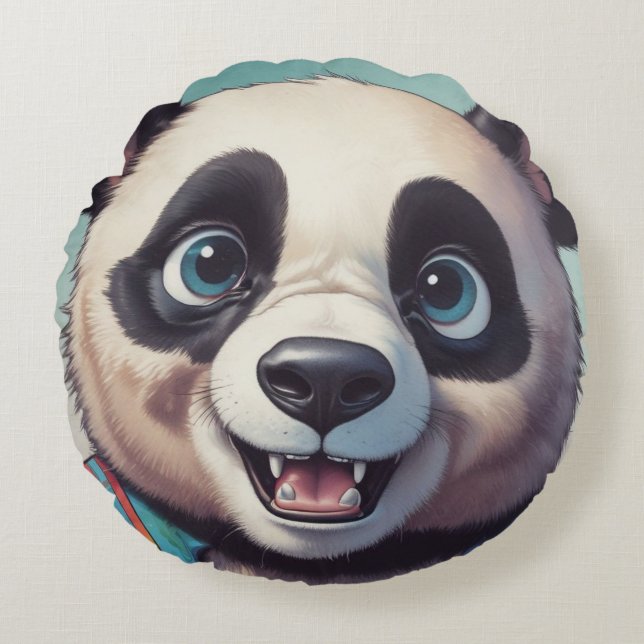 Panda Tecknad Teckning Art Rund Kudde (Framsidan)