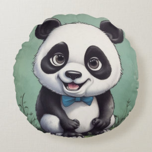 Panda Tecknad Teckning Art Rund Kudde