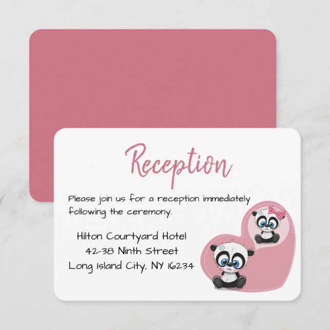 Panda Teddybjörn Rosa Hjärtas Bröllopsfirande Inbjudningar (Fram/baksida)