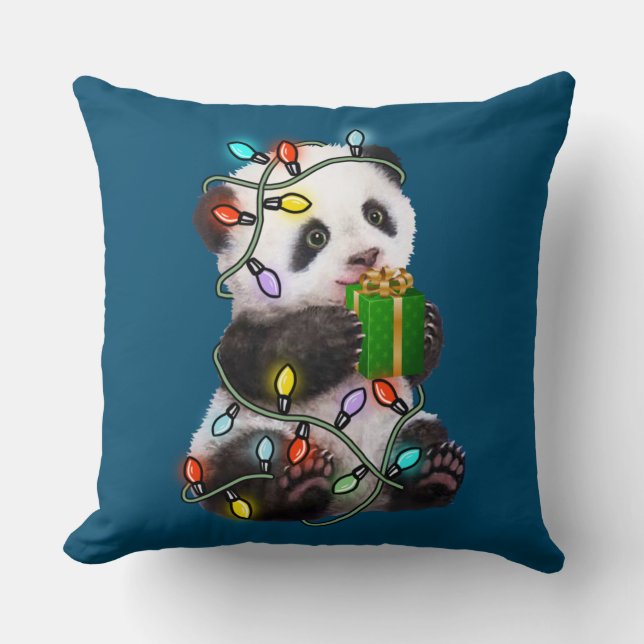 Panda Träd jul Ljus Julafton för Djurälskare Kudde (Framsida)