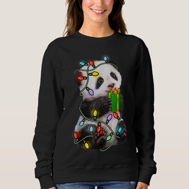 Panda Träd jul Ljus Julafton för Djurälskare T Shirt (Framsida)