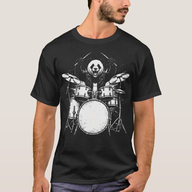 Panda-trummis rockar Vild djur spelar T Shirt (Framsida)