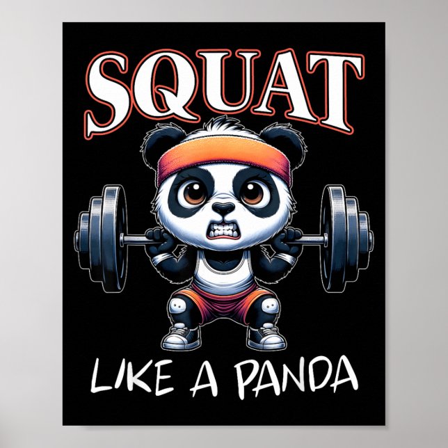 Panda tyngdlyftning Fitness Rolig Gym Citera Squat Poster (Framsidan)