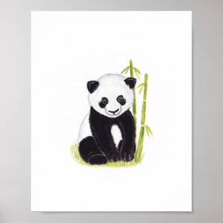 Panda unge och bamboo träd vattenfärgsfärger poster