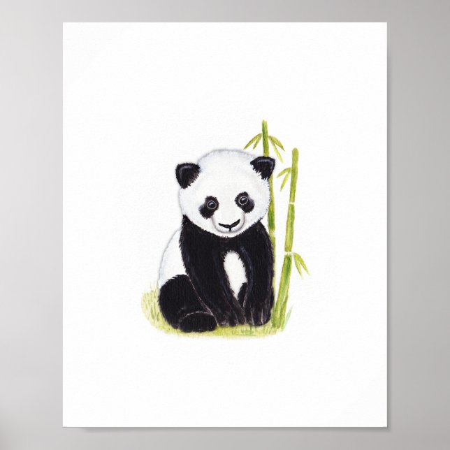 Panda unge och bamboo träd vattenfärgsfärger poster (Framsidan)