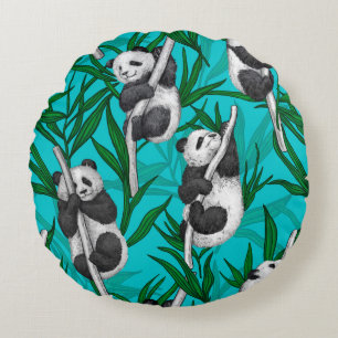 Panda unge om turkos rund kudde