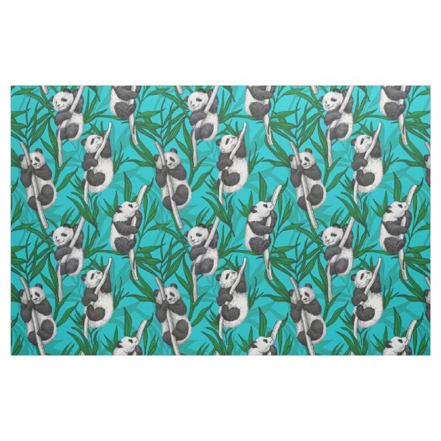 Panda unge om turkos tyg (Fat Quarter)