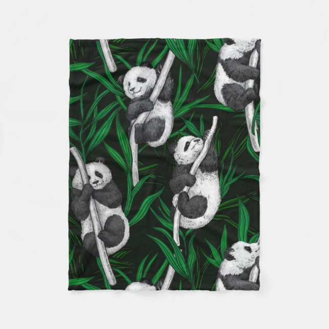 Panda unge på mörk grönt fleecefilt (Framsidan)
