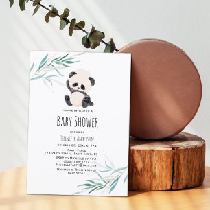 Panda Unisex Baby Shower Watercolor-inbjudan Inbjudningar