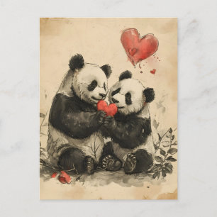Panda Valentindagen Vykort