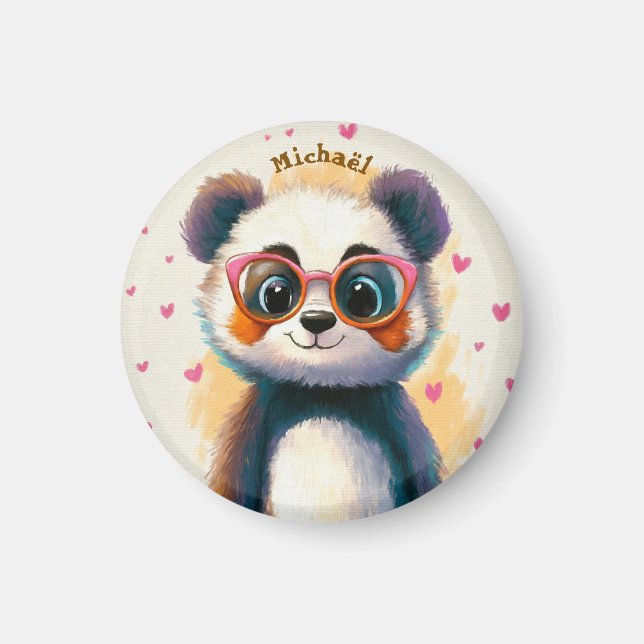 Panda Valentine's Day Heart Badge Kids School  Magnet (Framsidan)
