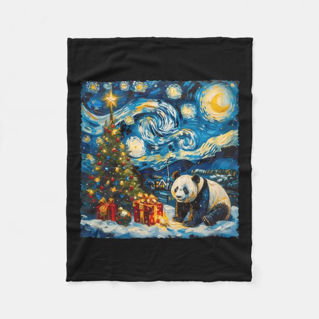 Panda Van Gogh Stil Starry Nattjullvinter Fleecefilt (Framsidan)
