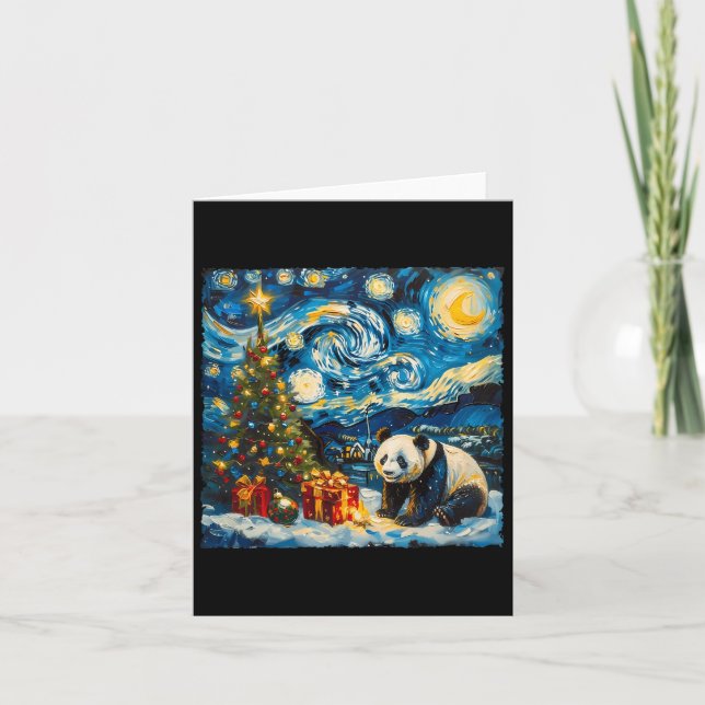 Panda Van Gogh stil stjärnklar natt jul vinter Kort (Framsida)